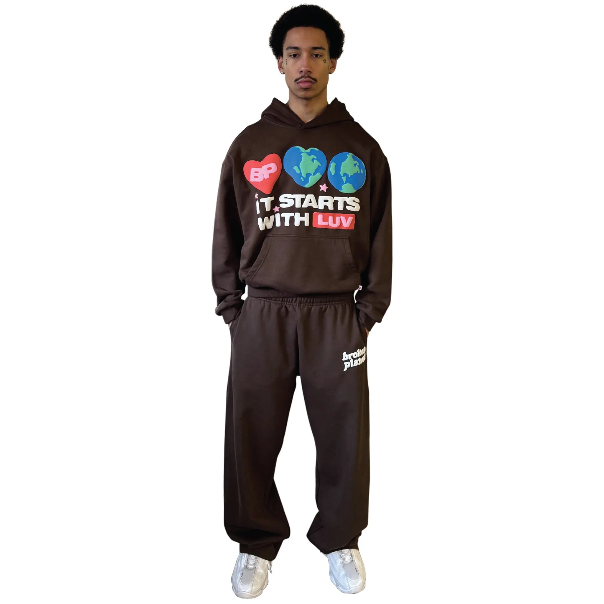 Image of Broken Planet It Starts With Luv Mocha Brown Hoodie